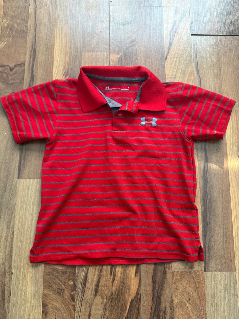 Under Armour Red Polo with Gray Stripes for Kids